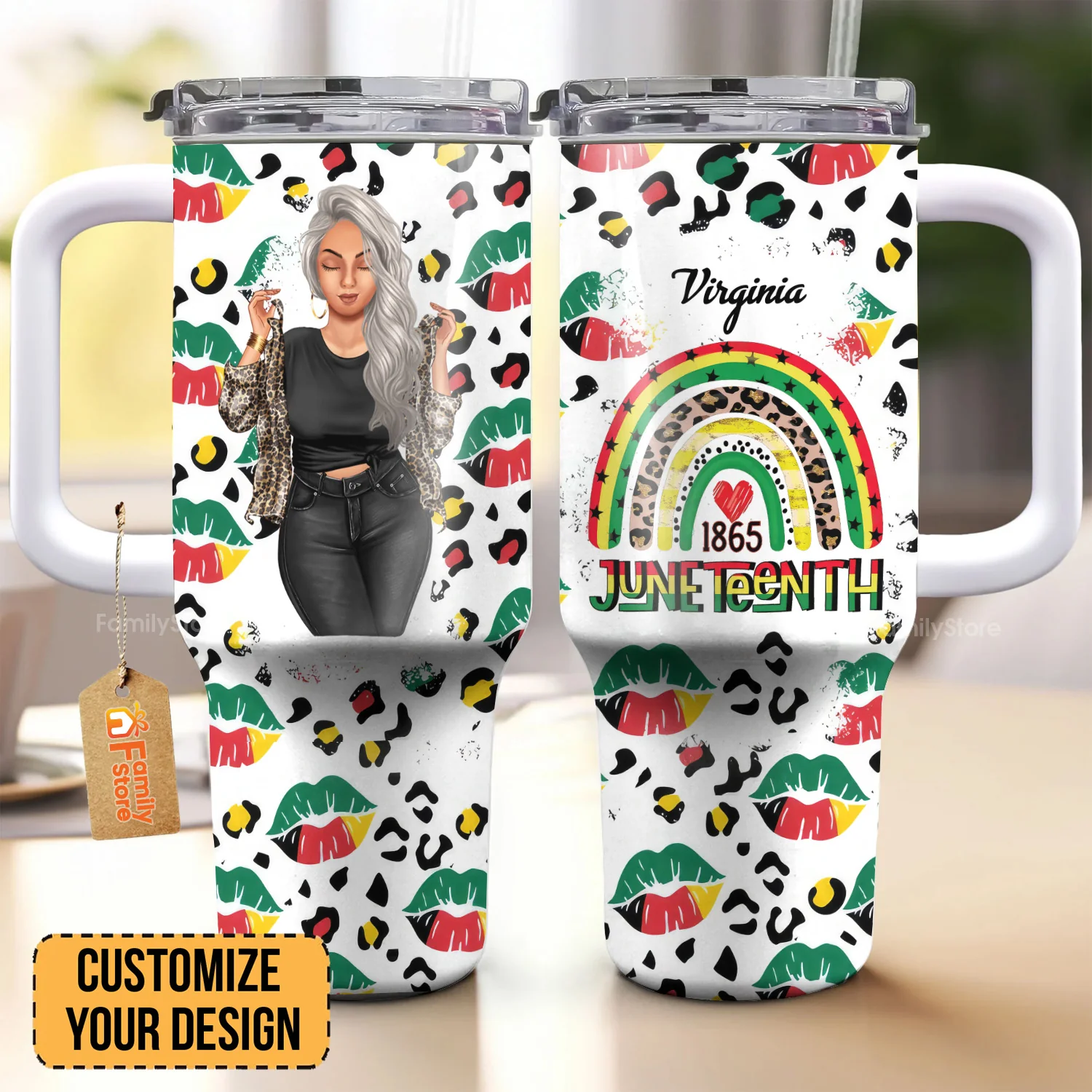 Juneteenth1865 Rainbow Leopard Print  - Personalized 40oz Tumbler - Gift for Juneteenth Black Women, African Americans | GR3 - Image 2