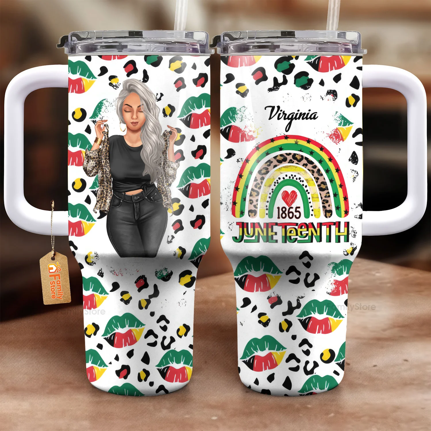 Juneteenth1865 Rainbow Leopard Print  - Personalized 40oz Tumbler - Gift for Juneteenth Black Women, African Americans | GR3 - Image 3