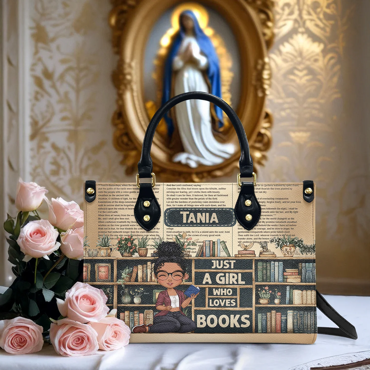 Just A Girl Book Lover - Personalized Leather Handbag - Gift For Readers Woman, Bookworm HD95 - Image 2