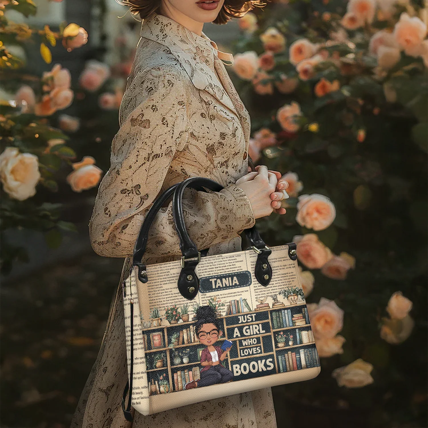 Just A Girl Book Lover - Personalized Leather Handbag - Gift For Readers Woman, Bookworm HD95 - Image 4