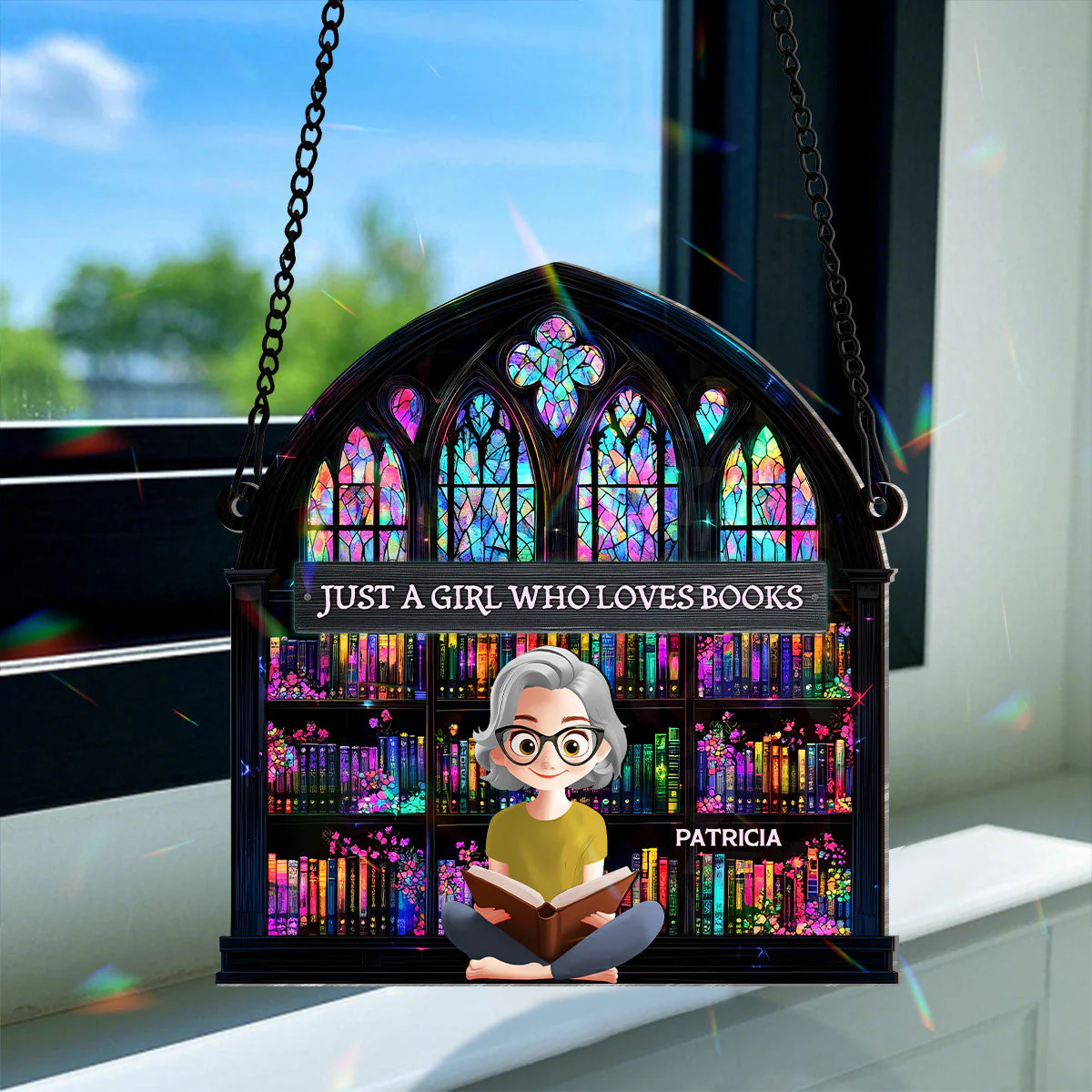 Just A Girl Who Loves Book - Personalized Window Hanging Suncatcher | CLB2 - Image 5