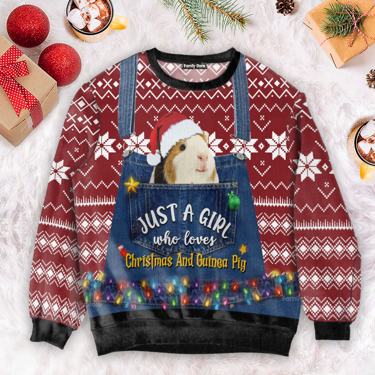 Just A Girl Who Loves Christmas And Guinea Pig - Funny Ugly Sweatshirt - Image 5