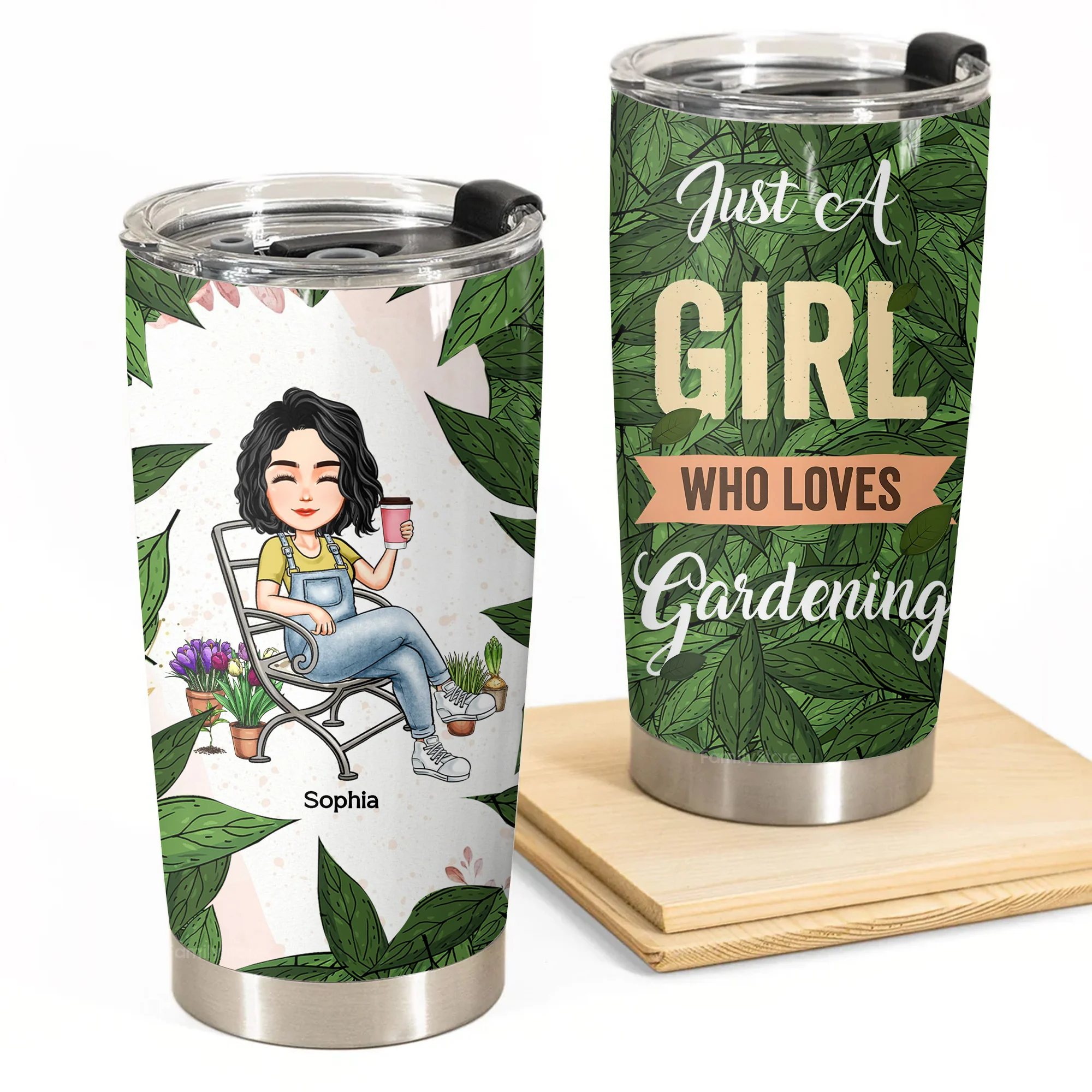 Just A Girl Who Loves Gardening Green Leaves Pattern - Personalized Stainless Steel Tumbler - Gift For Mom, Mother's Day, Gardening Lovers | GR21 NA94