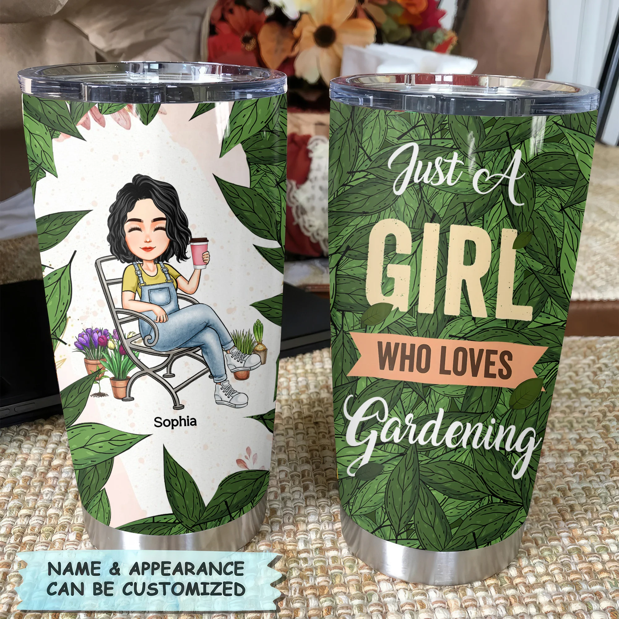 Just A Girl Who Loves Gardening Green Leaves Pattern - Personalized Stainless Steel Tumbler - Gift For Mom, Mother's Day, Gardening Lovers | GR21 NA94 - Image 2