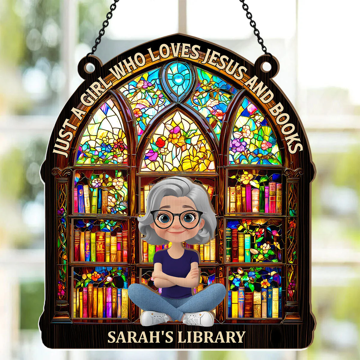 Just A Girl Who Loves Jesus And Books - Personalized Window Hanging Suncatcher | CLB2 - Image 2