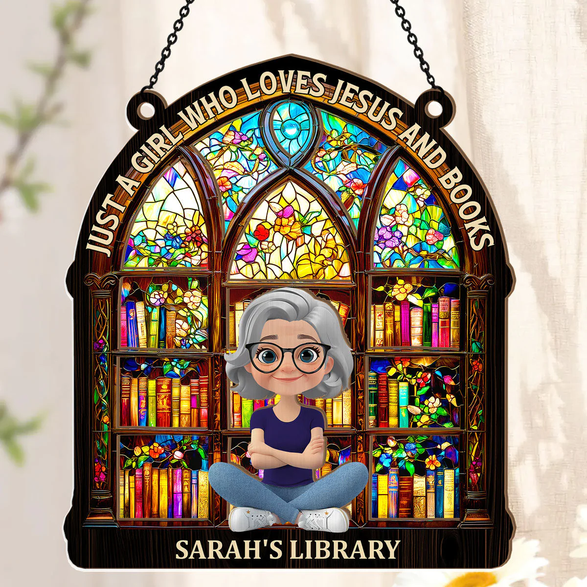 Just A Girl Who Loves Jesus And Books - Personalized Window Hanging Suncatcher | CLB2 - Image 3