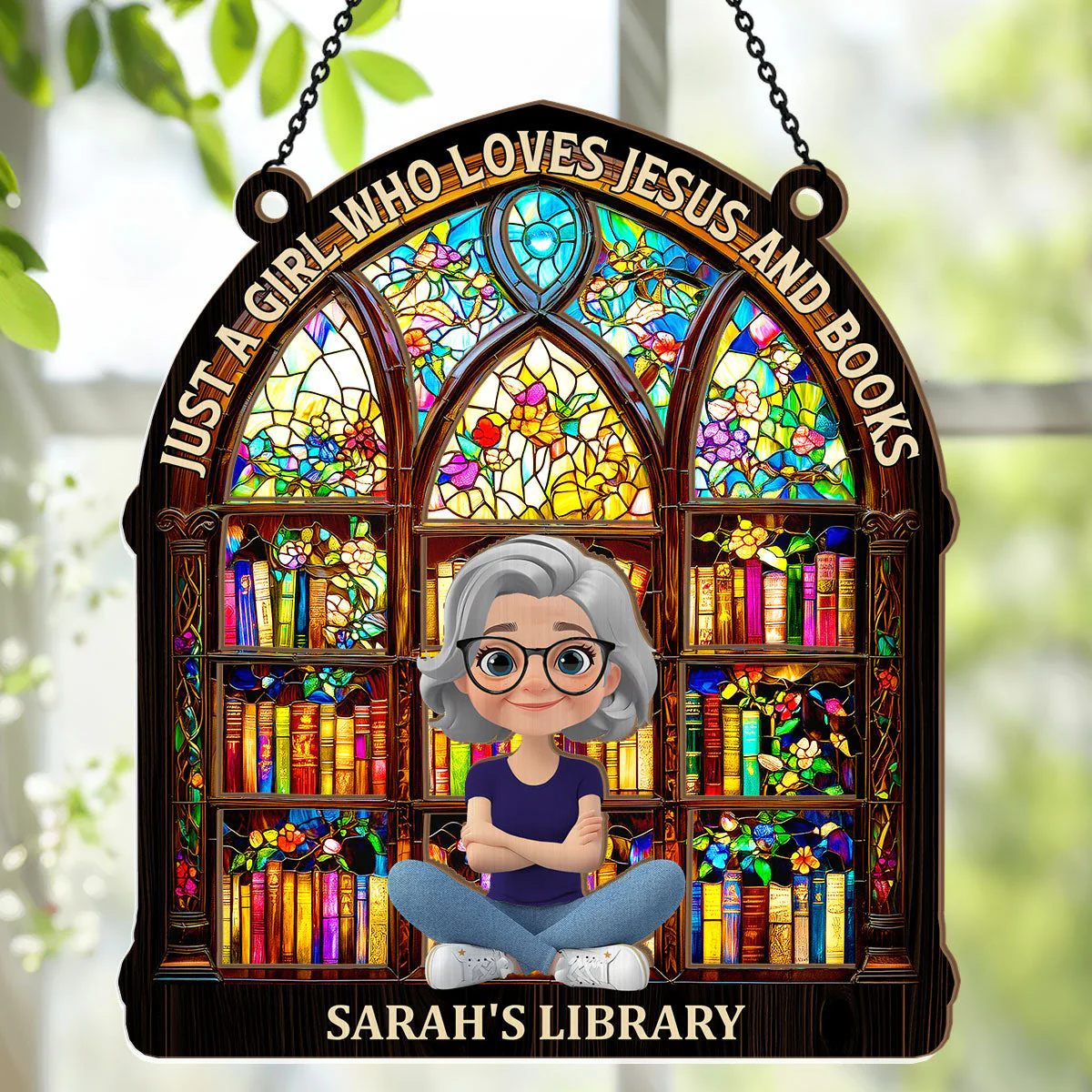 Just A Girl Who Loves Jesus And Books - Personalized Window Hanging Suncatcher | CLB2 - Image 4