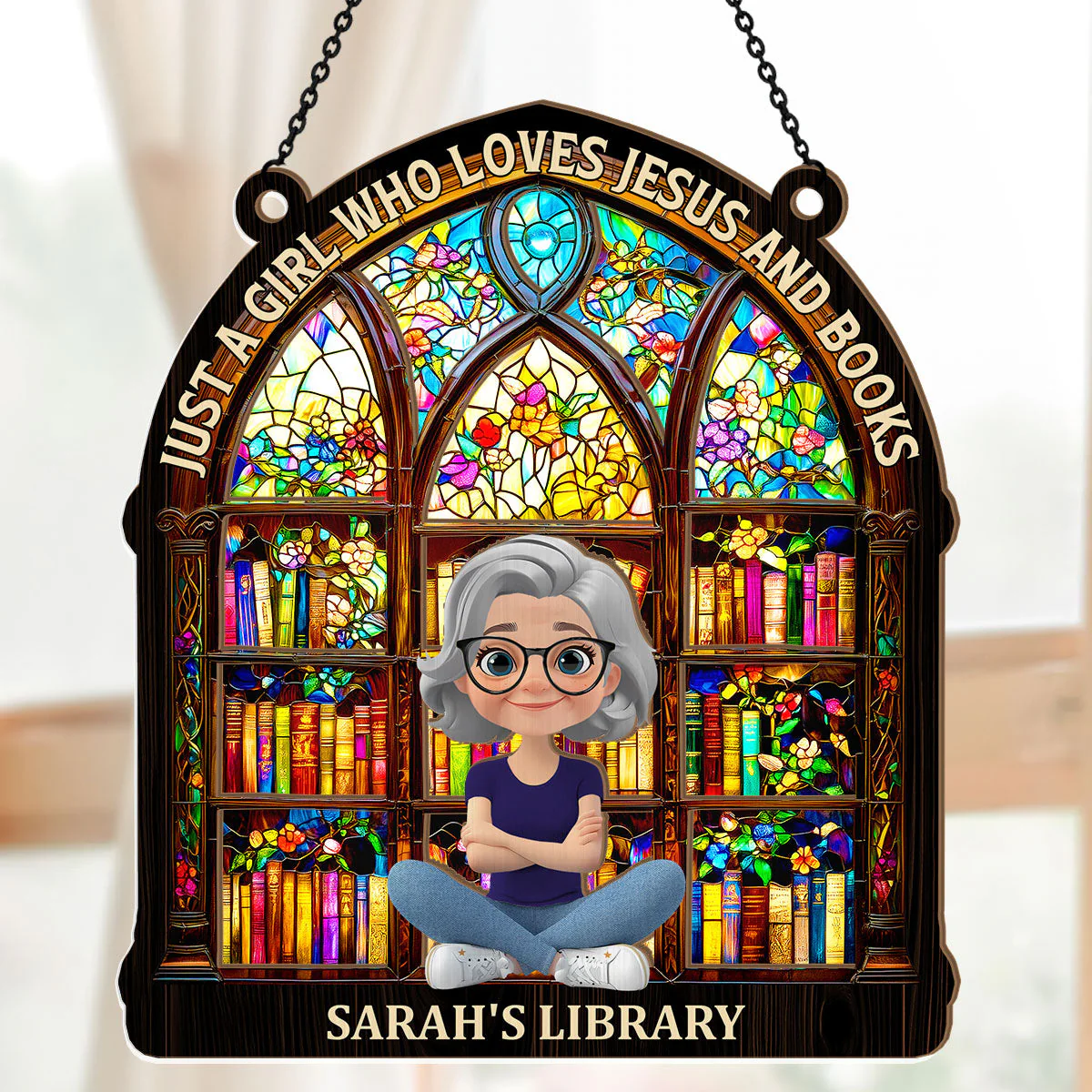 Just A Girl Who Loves Jesus And Books - Personalized Window Hanging Suncatcher | CLB2 - Image 5
