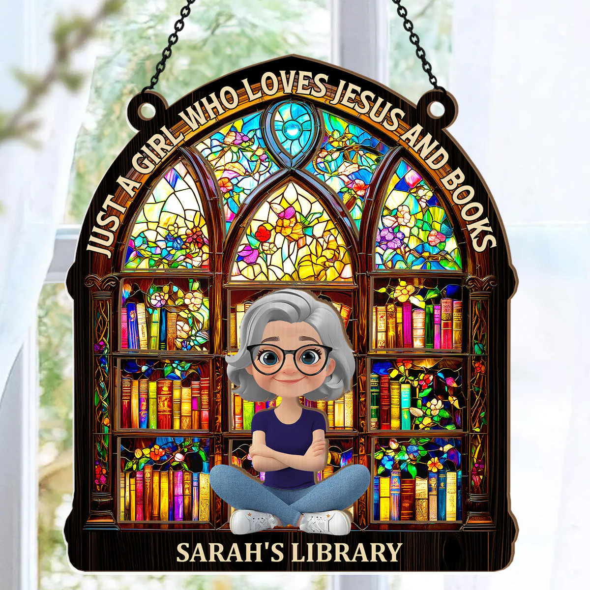 Just A Girl Who Loves Jesus And Books - Personalized Window Hanging Suncatcher | CLB2 - Image 6