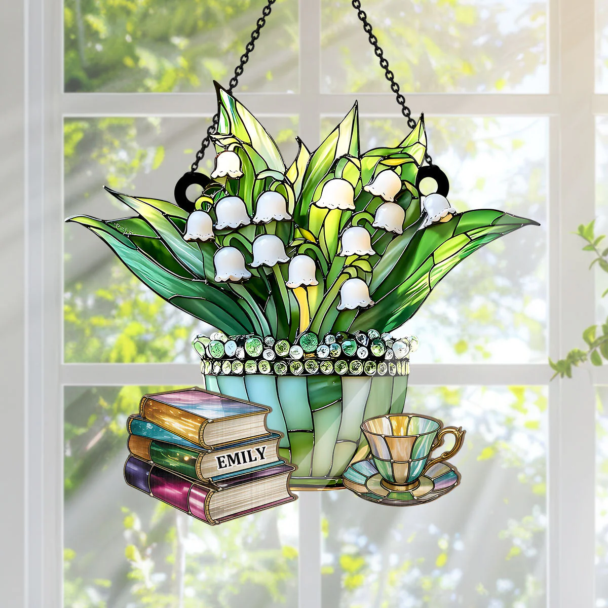 Just A Girl Who Loves Lilies and Books - Personalized Window Hanging Suncatcher - Image 2