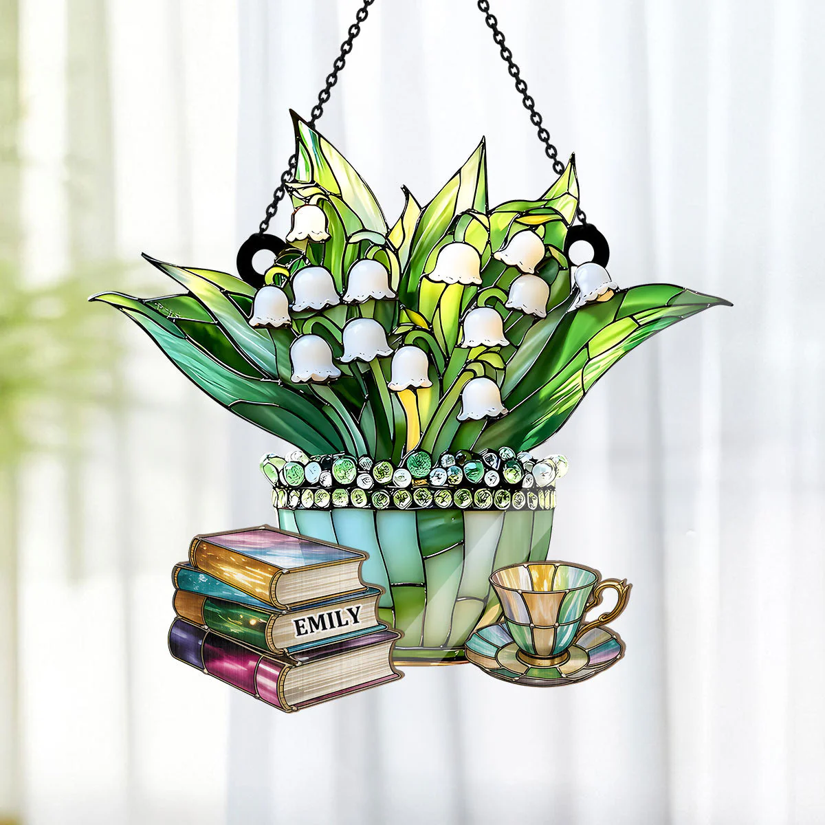 Just A Girl Who Loves Lilies and Books - Personalized Window Hanging Suncatcher - Image 3
