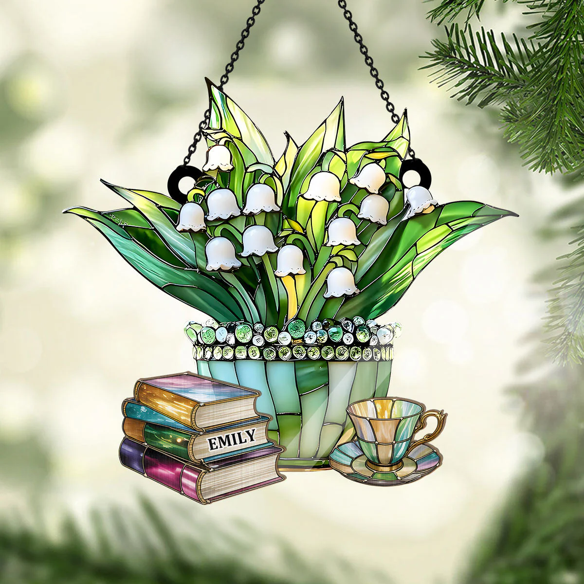 Just A Girl Who Loves Lilies and Books - Personalized Window Hanging Suncatcher - Image 4