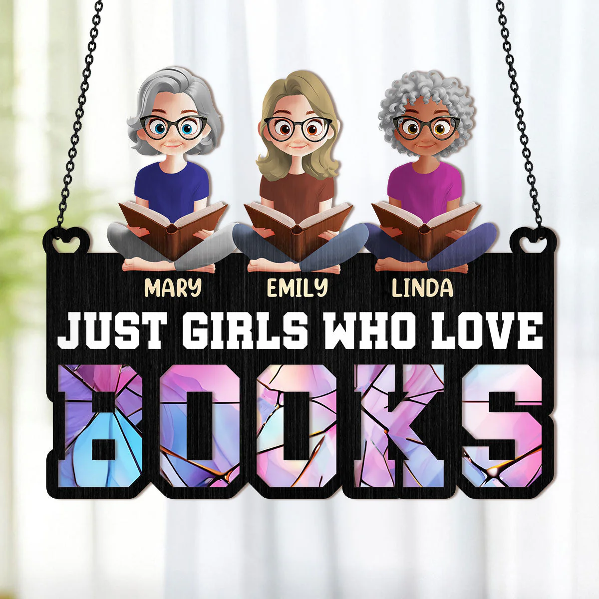 Just Girls Who Love Books - Personalized Window Hanging Suncatcher | CLB2 - Image 4