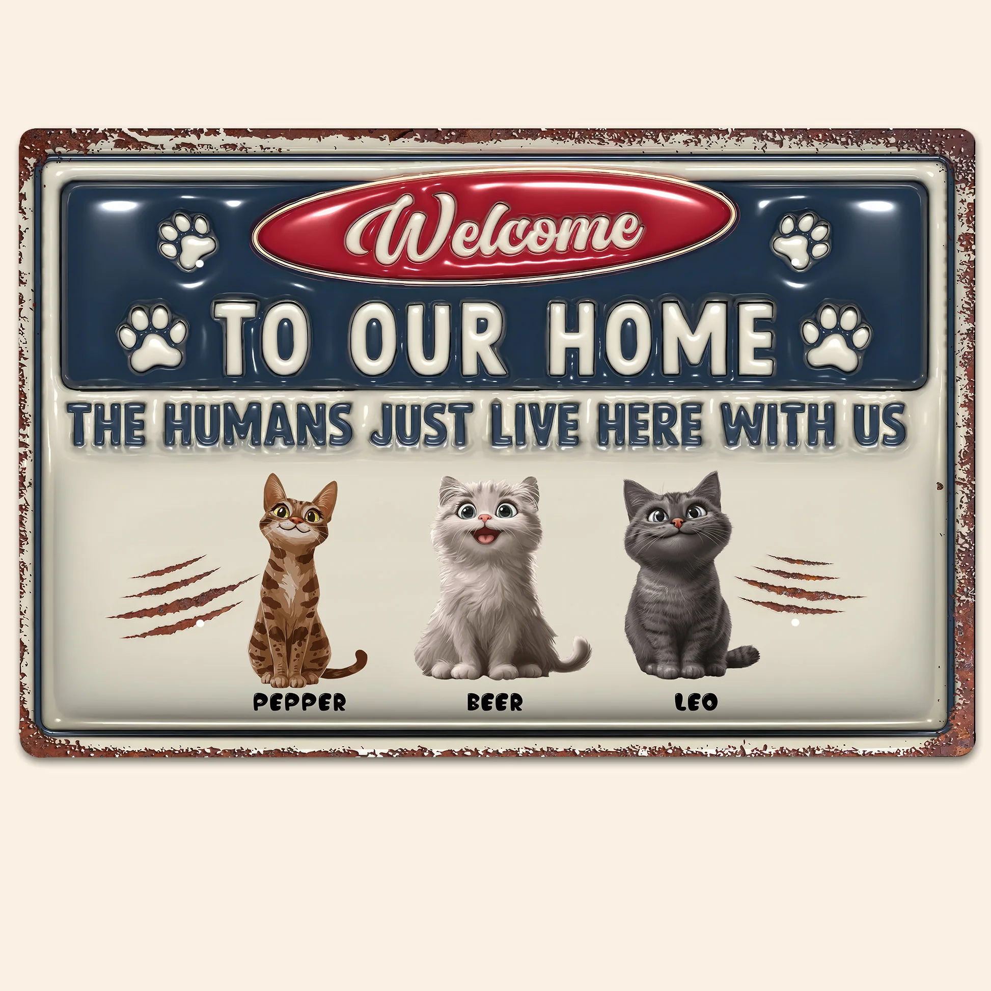 Just Live Here Ver Catoon Cat  - Personalized 3D Inflated Effect Metal Sign - Gift For Cat Lovers | CLP15 NA94