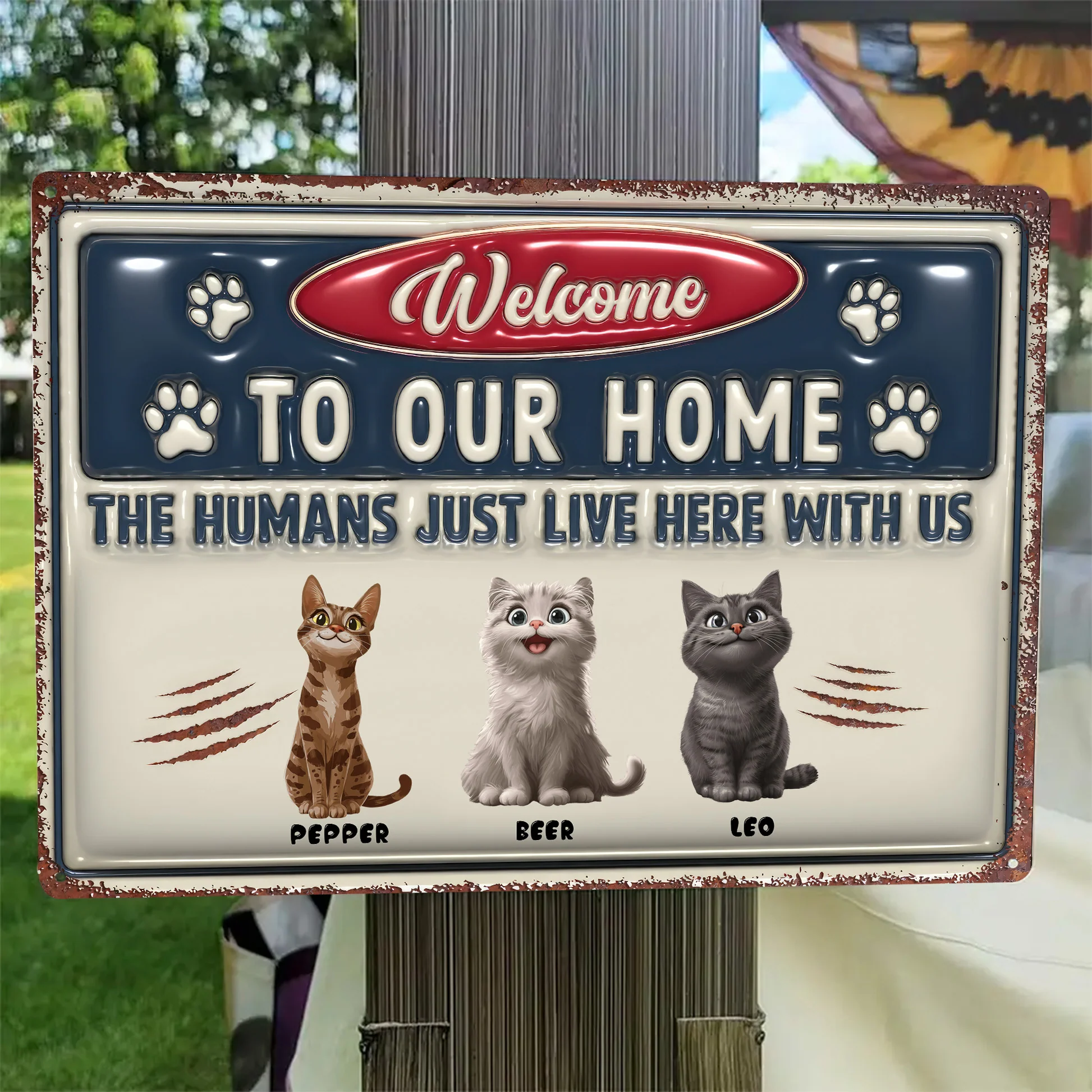 Just Live Here Ver Catoon Cat  - Personalized 3D Inflated Effect Metal Sign - Gift For Cat Lovers | CLP15 NA94 - Image 2