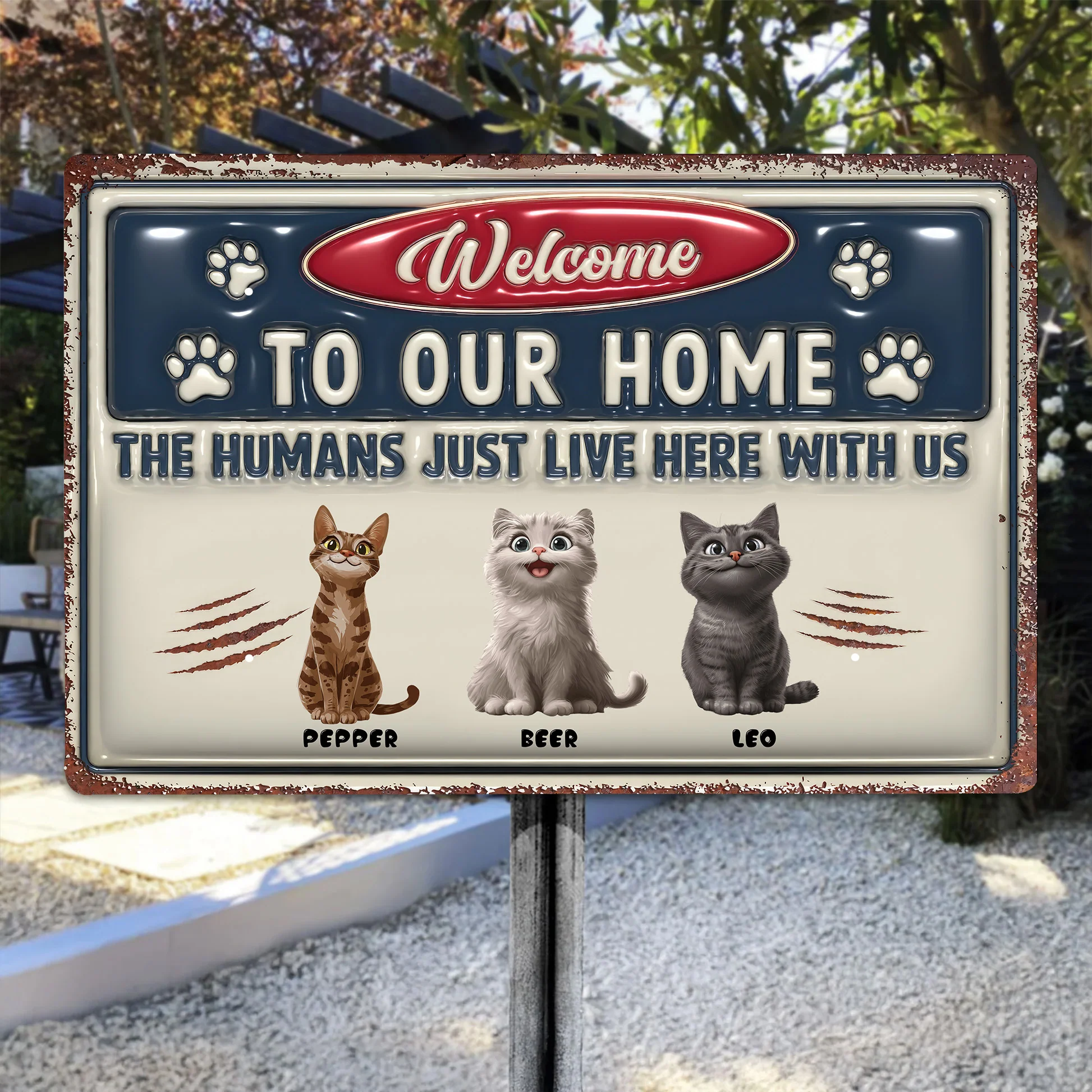 Just Live Here Ver Catoon Cat  - Personalized 3D Inflated Effect Metal Sign - Gift For Cat Lovers | CLP15 NA94 - Image 3