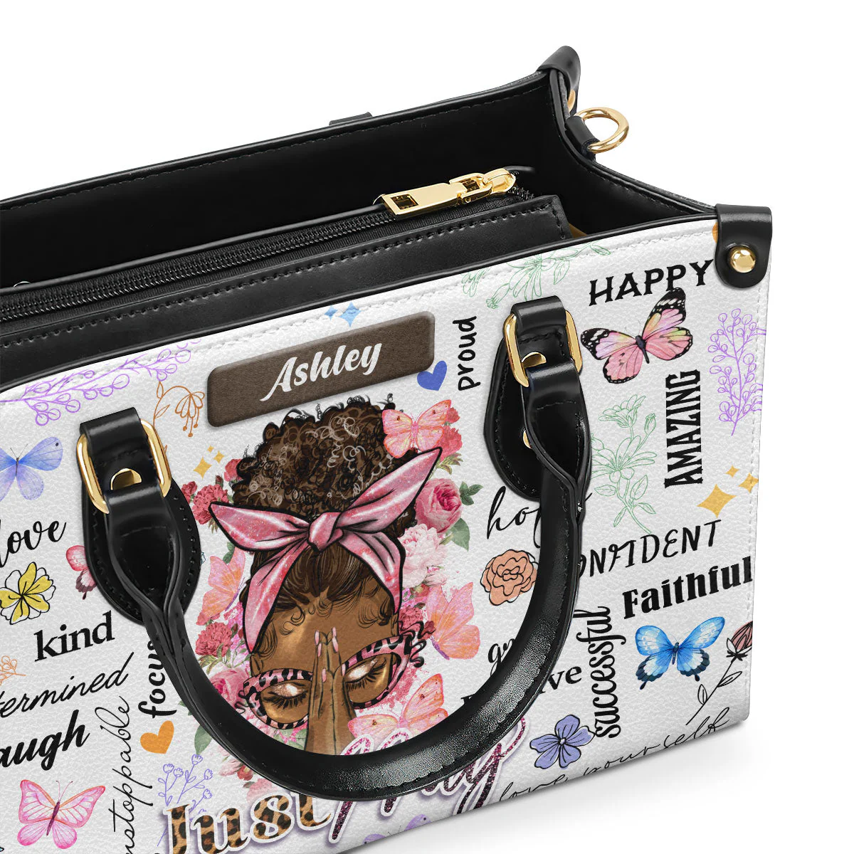 Just Pray Butterfly Floral Purse - Personalized Leather Handbag - Gift For Women HD95 - Image 5