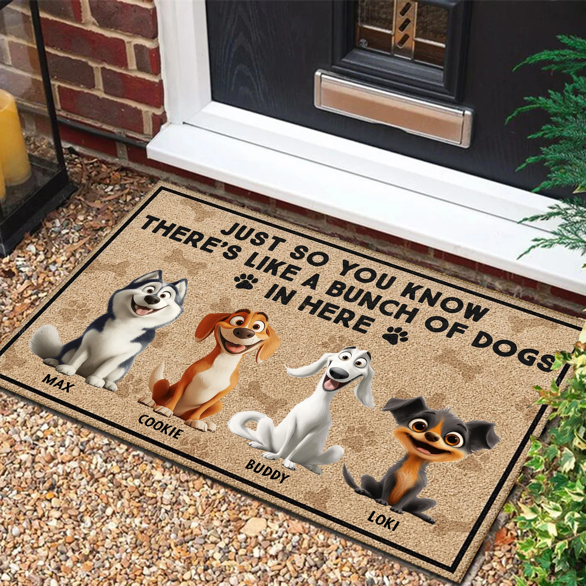 Just So You Know There's Like A Bunch Of Dogs In Here Caroon Dog - Personalized Doormat - Gift for Pet Owners, Pet Lovers, Dog Mom, Dog Dad | CLP15 NH96