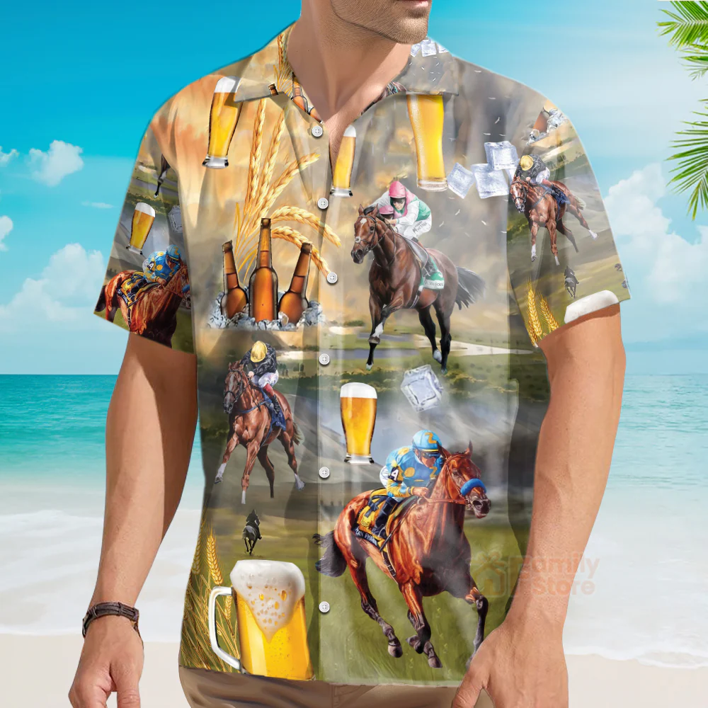 Kentucky Derby Horse Racing Beer Hawaiian Shirt - Image 4