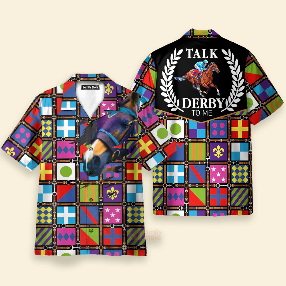 Kentucky Derby Purple Talk Derby To Me Racing Horse Hawaiian Shirts - Image 2