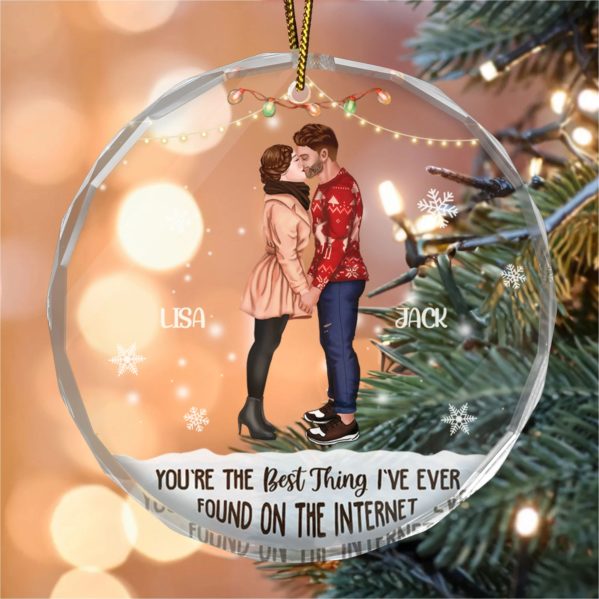 Kissing Couple Best Thing On The Internet - Gift for Couples, Wedding - Personalized Glass Ornament - CL30 - Image 2