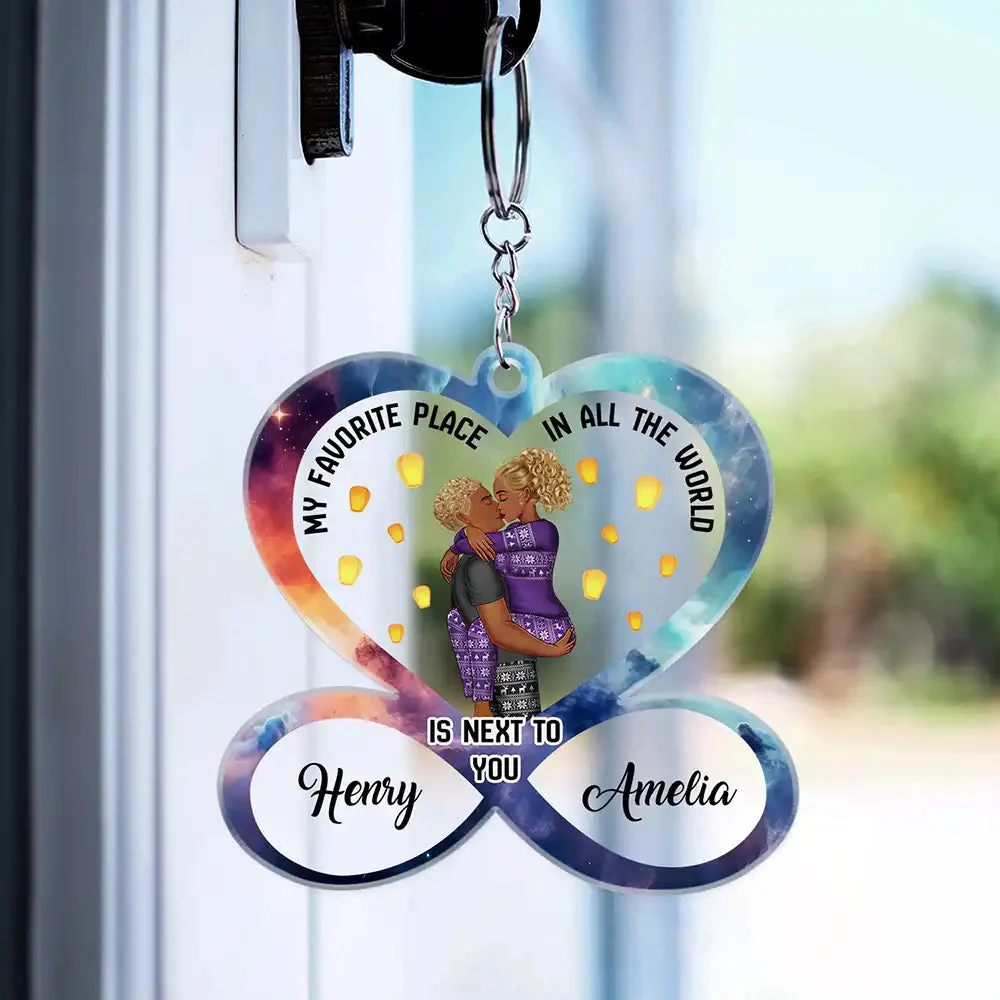 Kissing Couple My Favorite Place In All The World - Personalized Acrylic Keychain - Gift For Couple, Husband Wife, Anniversary Gift - GR7 NA94 - Image 3
