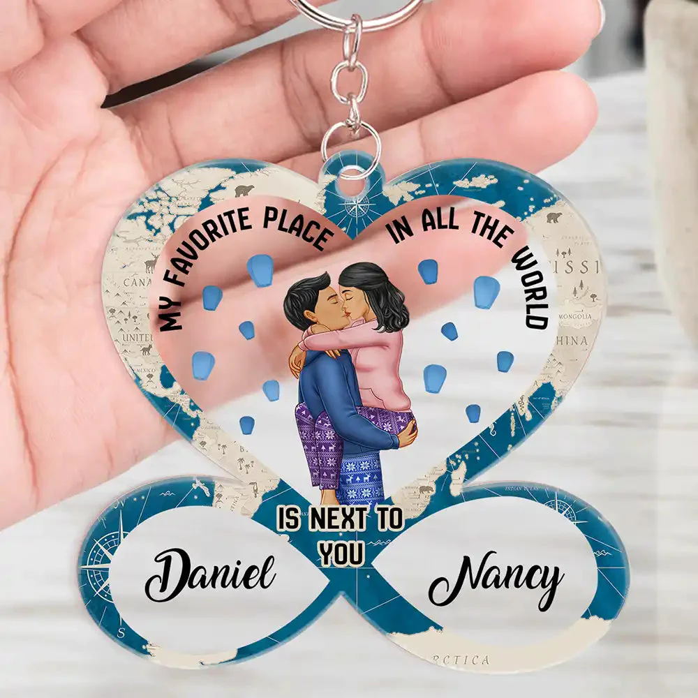 Kissing Couple My Favorite Place In All The World - Personalized Acrylic Keychain - Gift For Couple, Husband Wife, Anniversary Gift - GR7 NA94 - Image 4