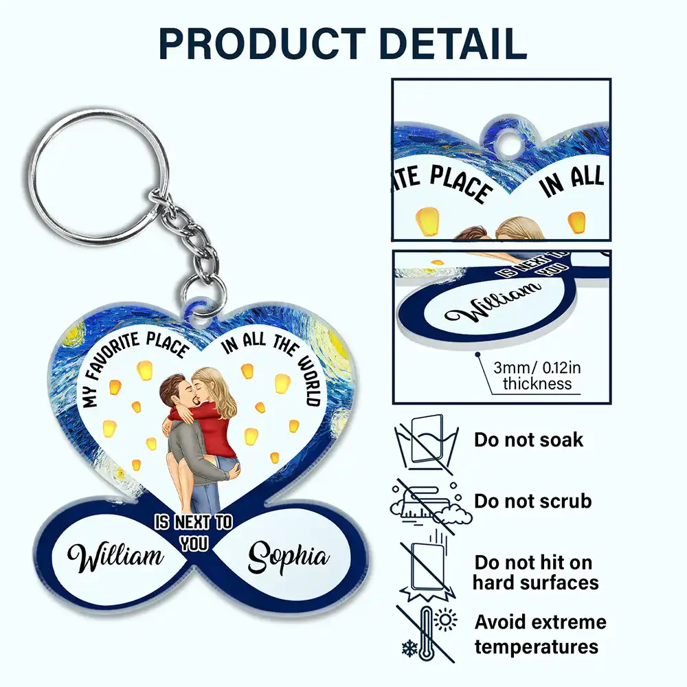 Kissing Couple My Favorite Place In All The World - Personalized Acrylic Keychain - Gift For Couple, Husband Wife, Anniversary Gift - GR7 NA94 - Image 5