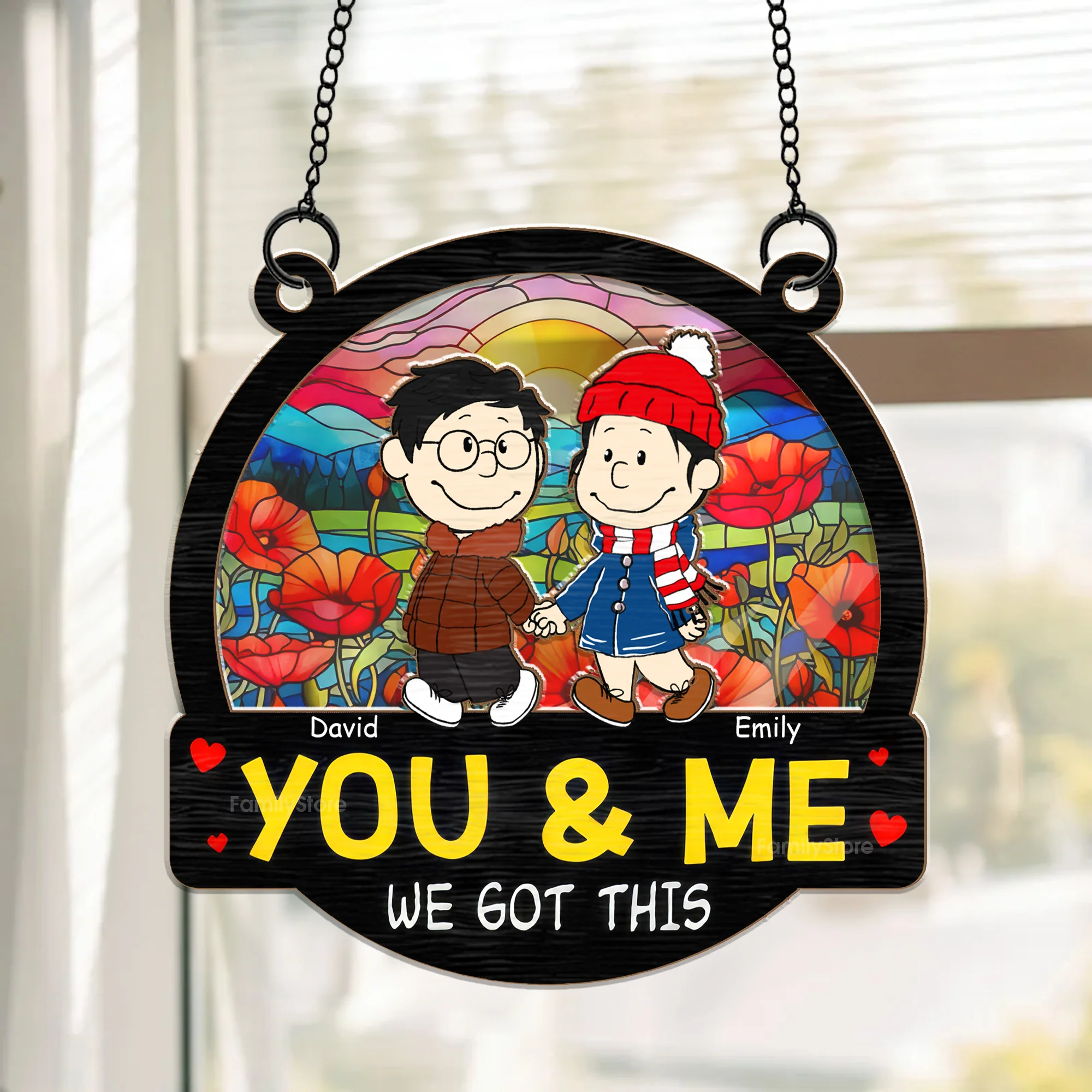 Kissing You In The Sunset You And Me We Got This Peanut - Personalized  Window Hanging Window Hanging Suncatcher Ornament - Gift For Couple, Husband Wife - CL43 NH96