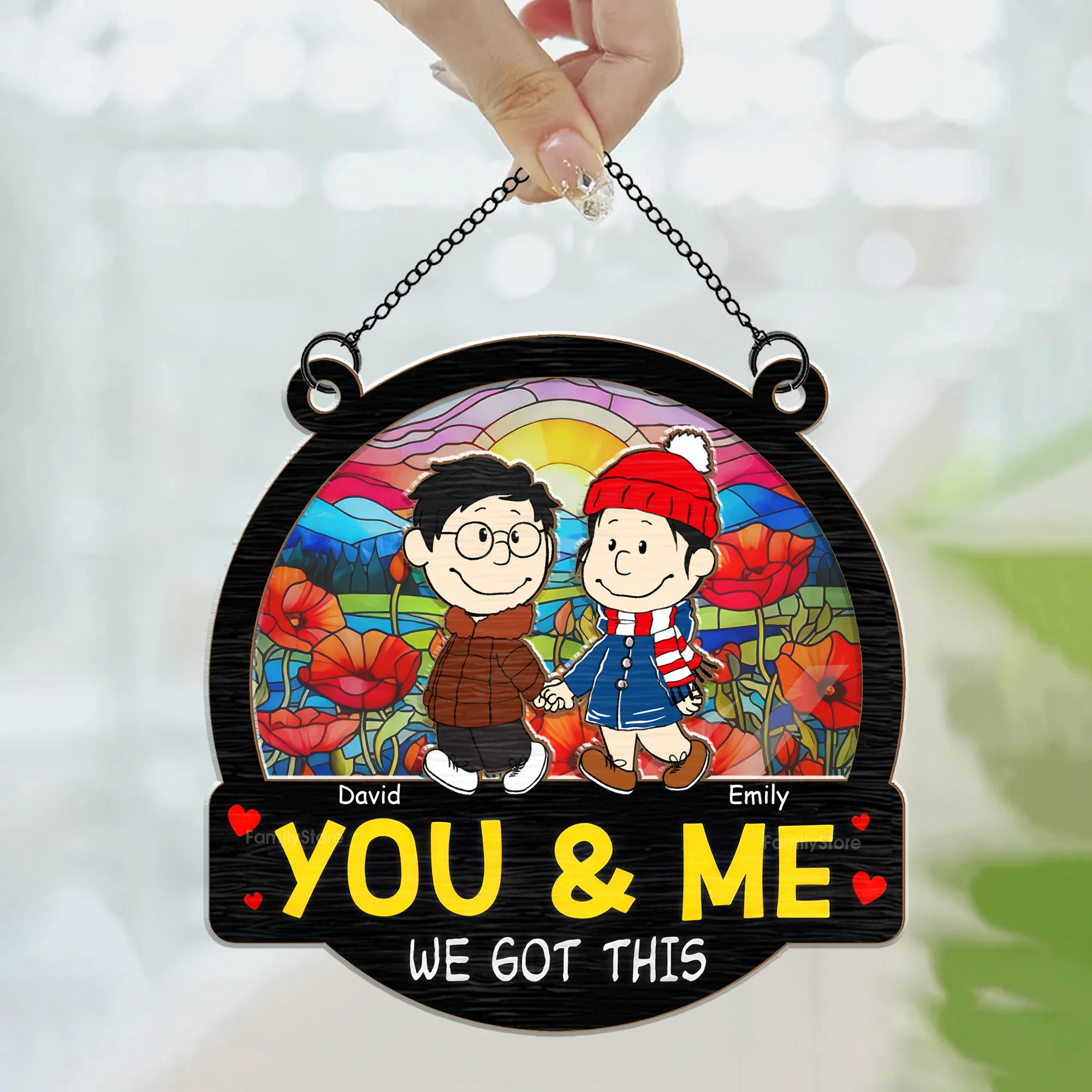 Kissing You In The Sunset You And Me We Got This Peanut - Personalized  Window Hanging Window Hanging Suncatcher Ornament - Gift For Couple, Husband Wife - CL43 NH96 - Image 3
