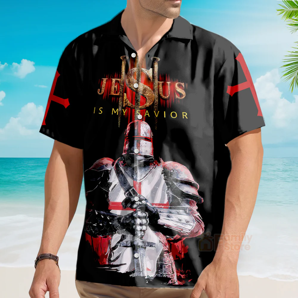 Knights Templar Jesus Aloha Hawaiian Shirts - Image 3