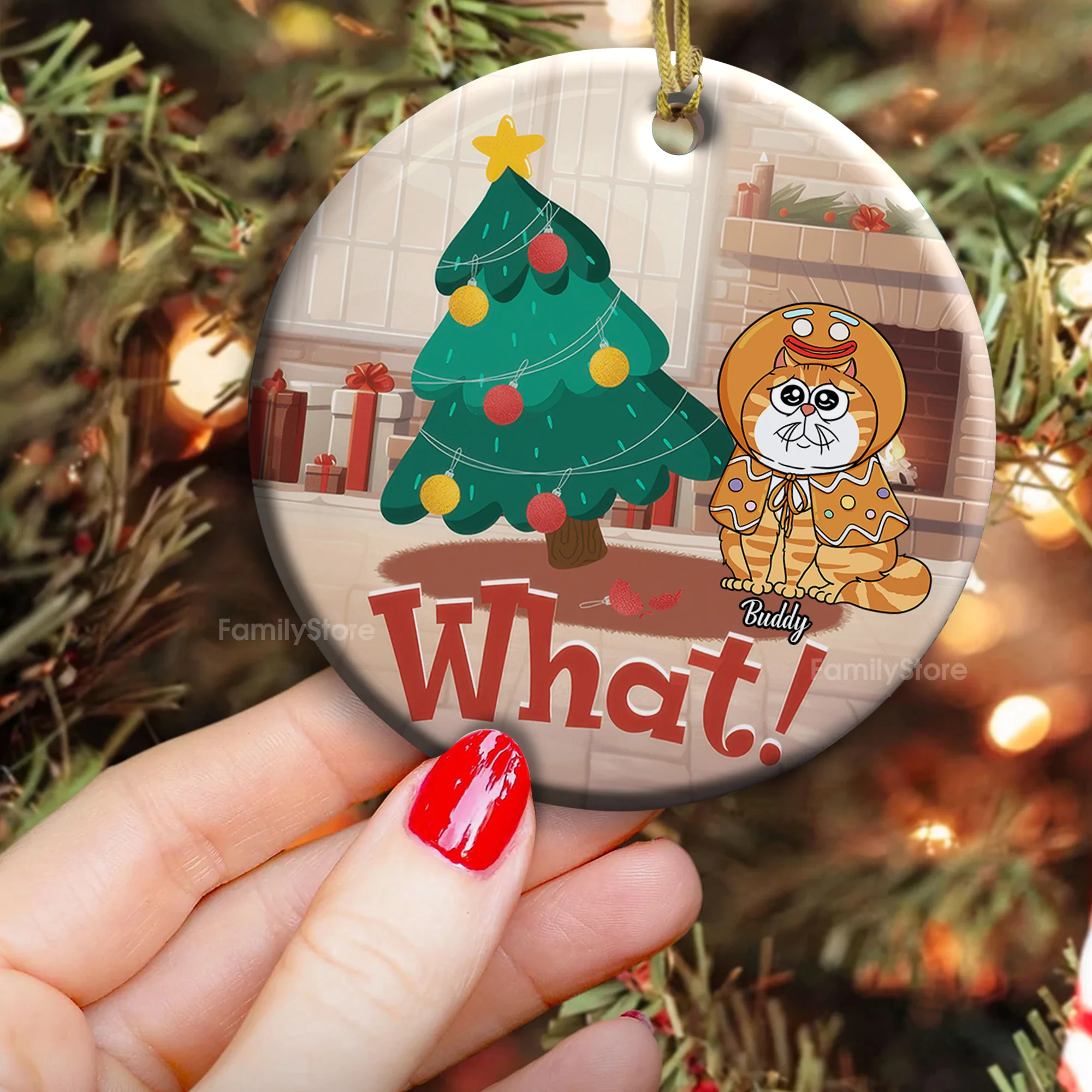 Knocked Down The Christmas Tree - Gift For Cat Lover, Pet Lovers - Personalized Ceramic Ornament - CLP03 NH96 - Image 3