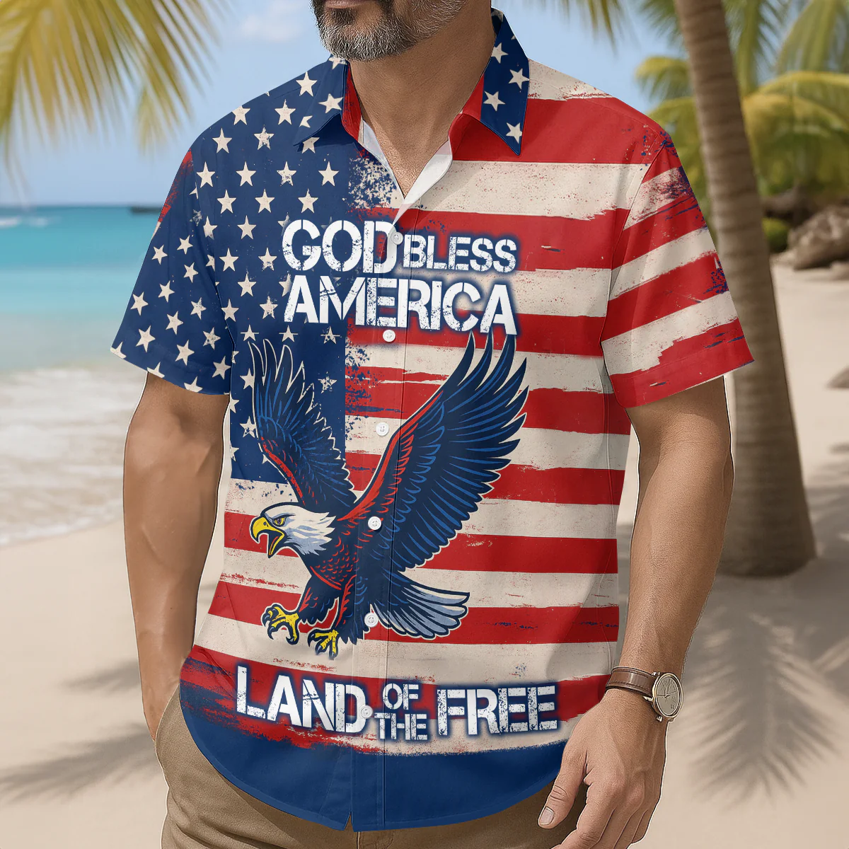 Land Of The Free Flag American - Hawaiian Shirt