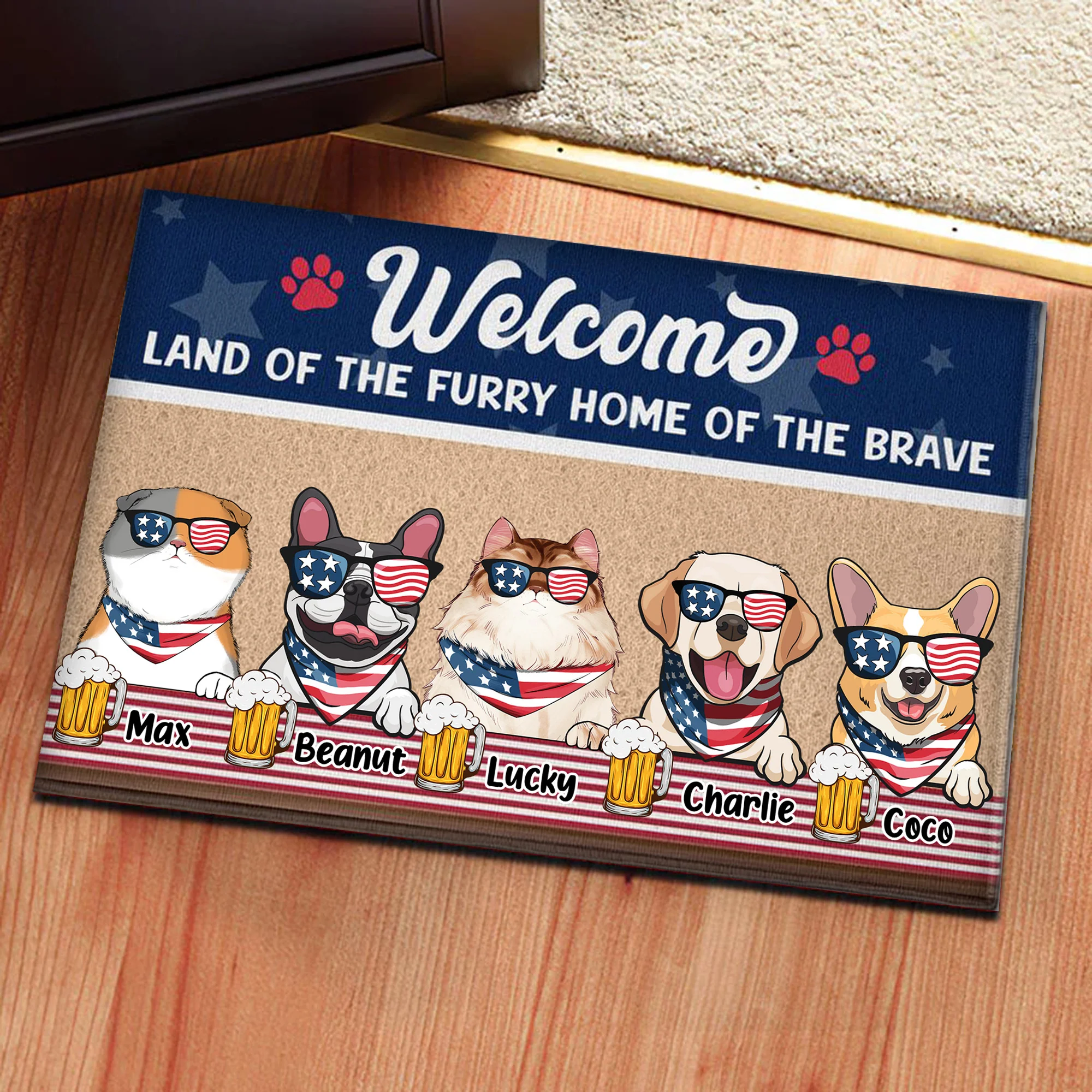 Land Off The Furry Home Of The Brave 4th July - Gift For Pet Lovers - Personalized Door Mat - Image 4
