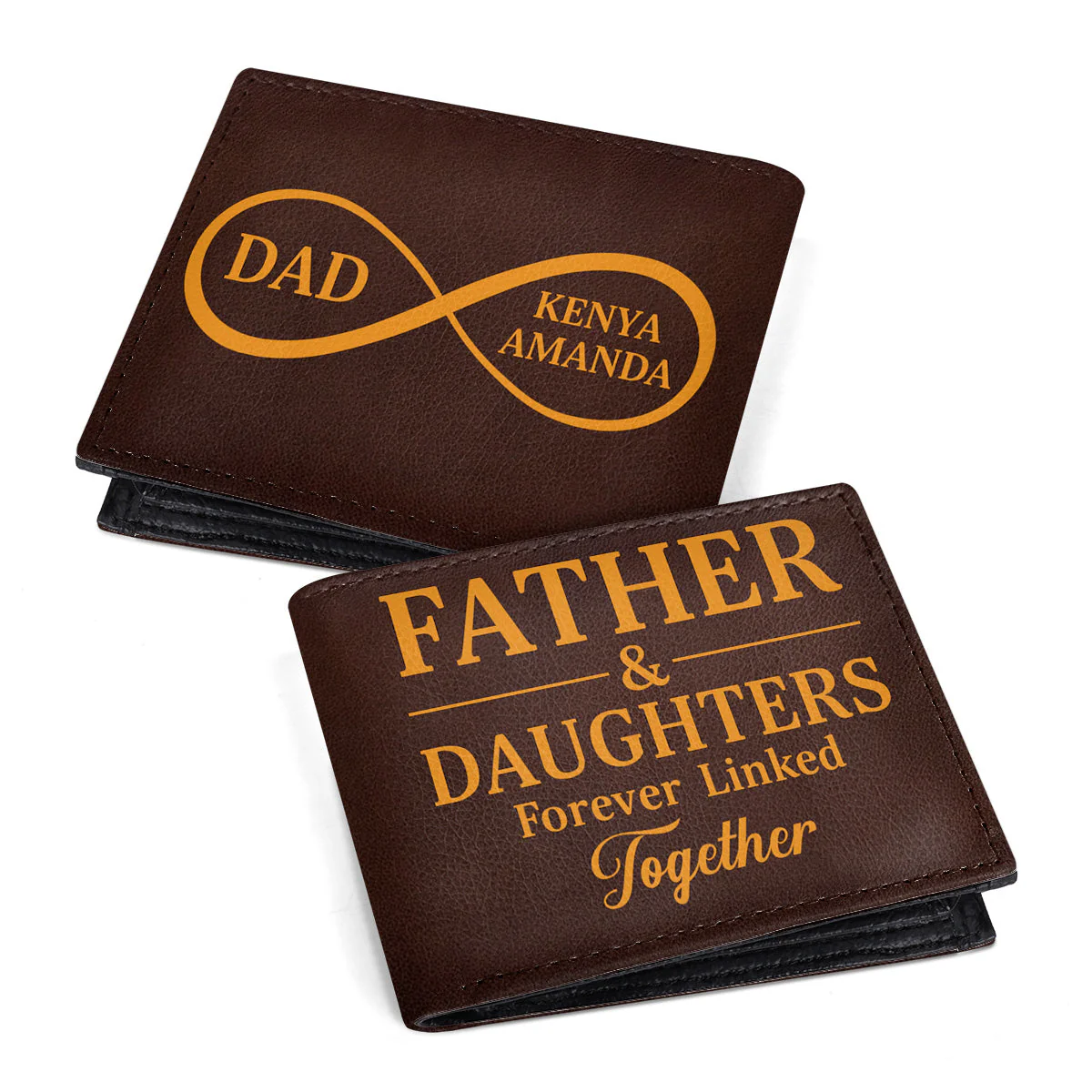 Leather Dad Wallet with Engraved Names Infinity Style – Personalized Gift For Dad, Father’s Day | HD29