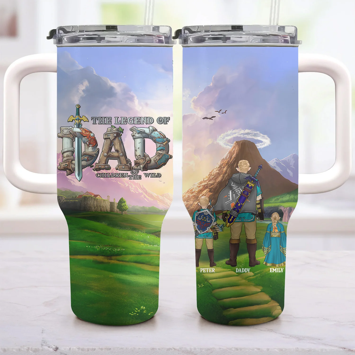 Legend Of Dad Zelda Children Of The Wild Mountain Scene - Personalized 40oz Tumbler Cup With Straw - Gift For Dad , Father’s Day | CL07 NA94