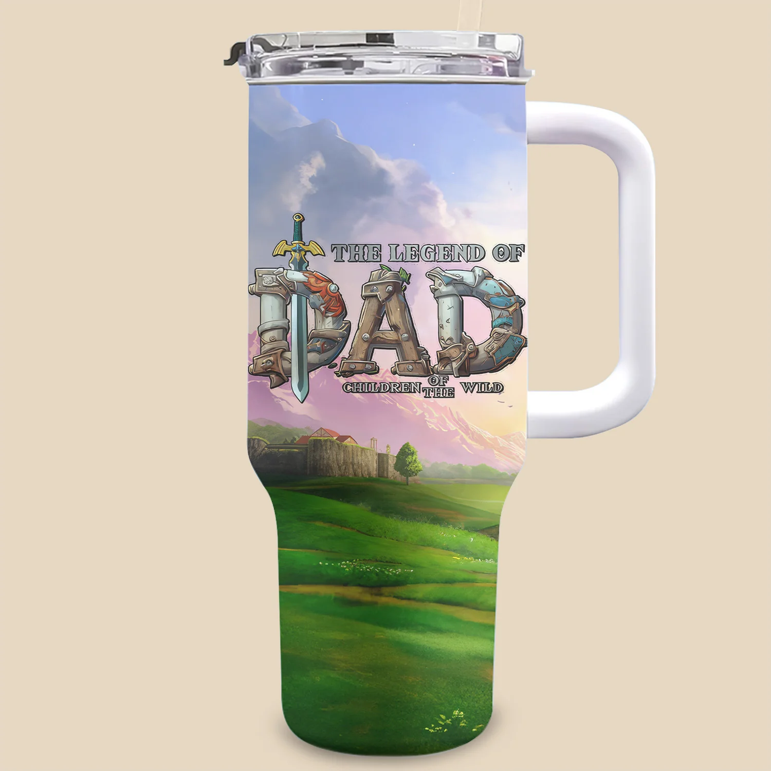 Legend Of Dad Zelda Children Of The Wild Mountain Scene - Personalized 40oz Tumbler Cup With Straw - Gift For Dad , Father’s Day | CL07 NA94 - Image 2