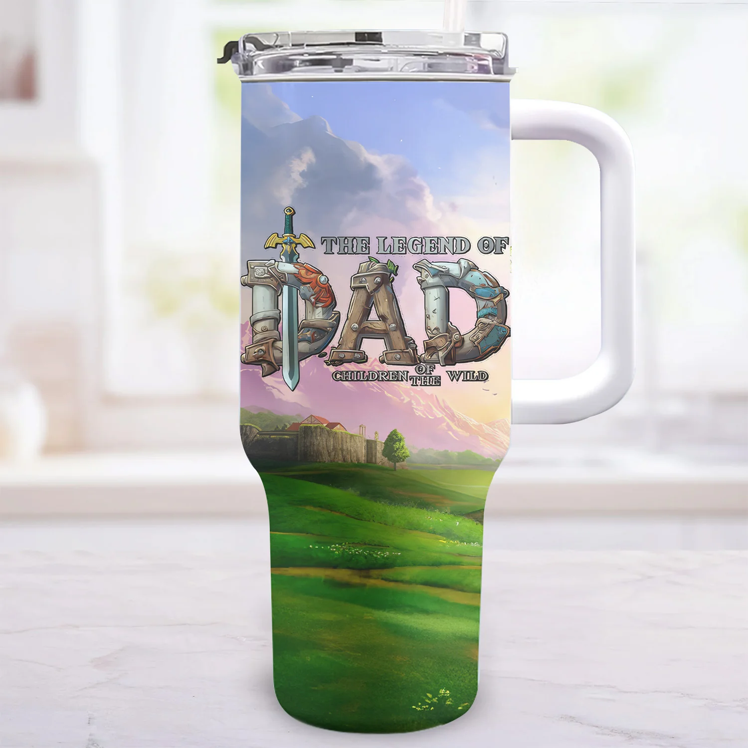Legend Of Dad Zelda Children Of The Wild Mountain Scene - Personalized 40oz Tumbler Cup With Straw - Gift For Dad , Father’s Day | CL07 NA94 - Image 3