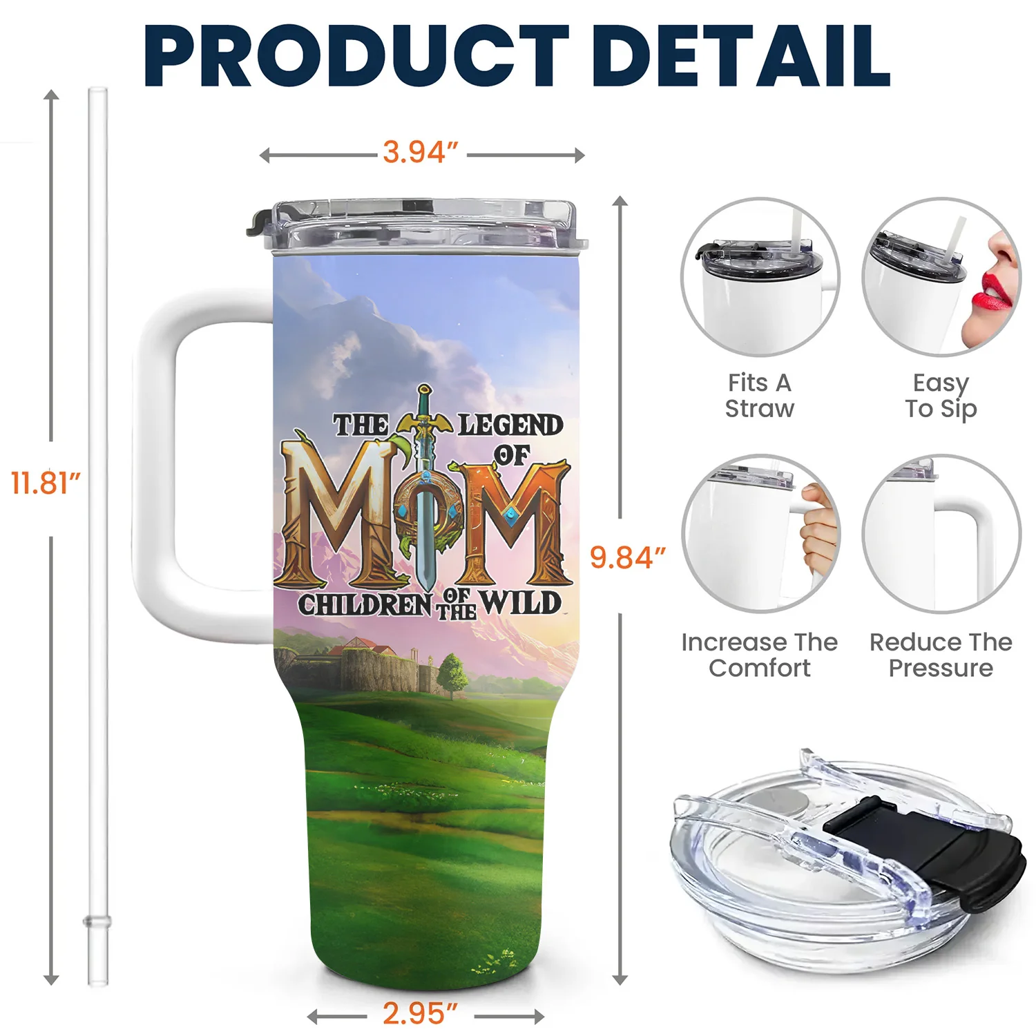 Legend Of Mom Zelda Children Of The Wild Mountain Scene - Personalized 40oz Tumbler Cup With Straw - Gift For Mom, Mother's Day | CL07 NA94 - Image 5