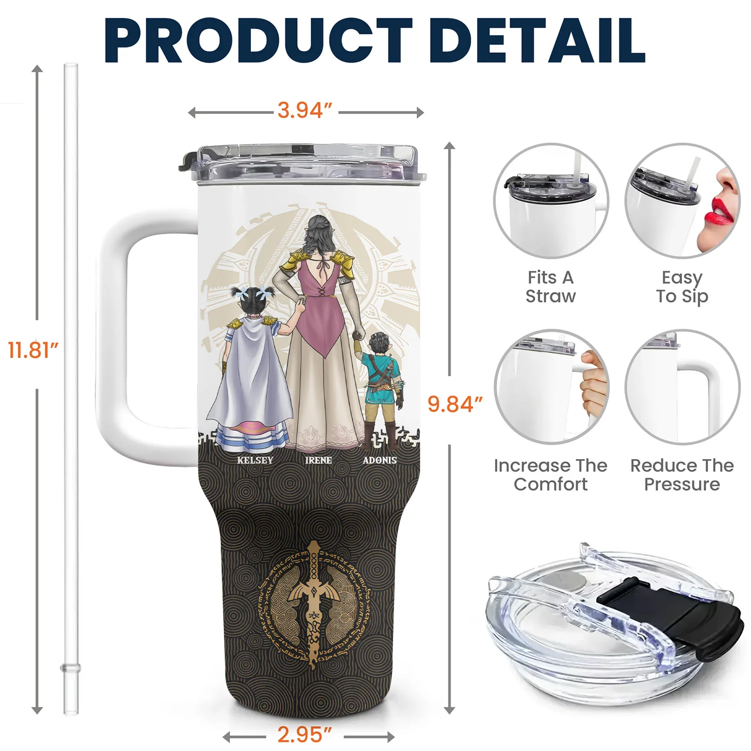 Legend Of Mom Zelda New Version - Personalized 40oz Tumbler Cup With Straw - Gift For Mom, Mother's Day | CL07 NA94 - Image 5