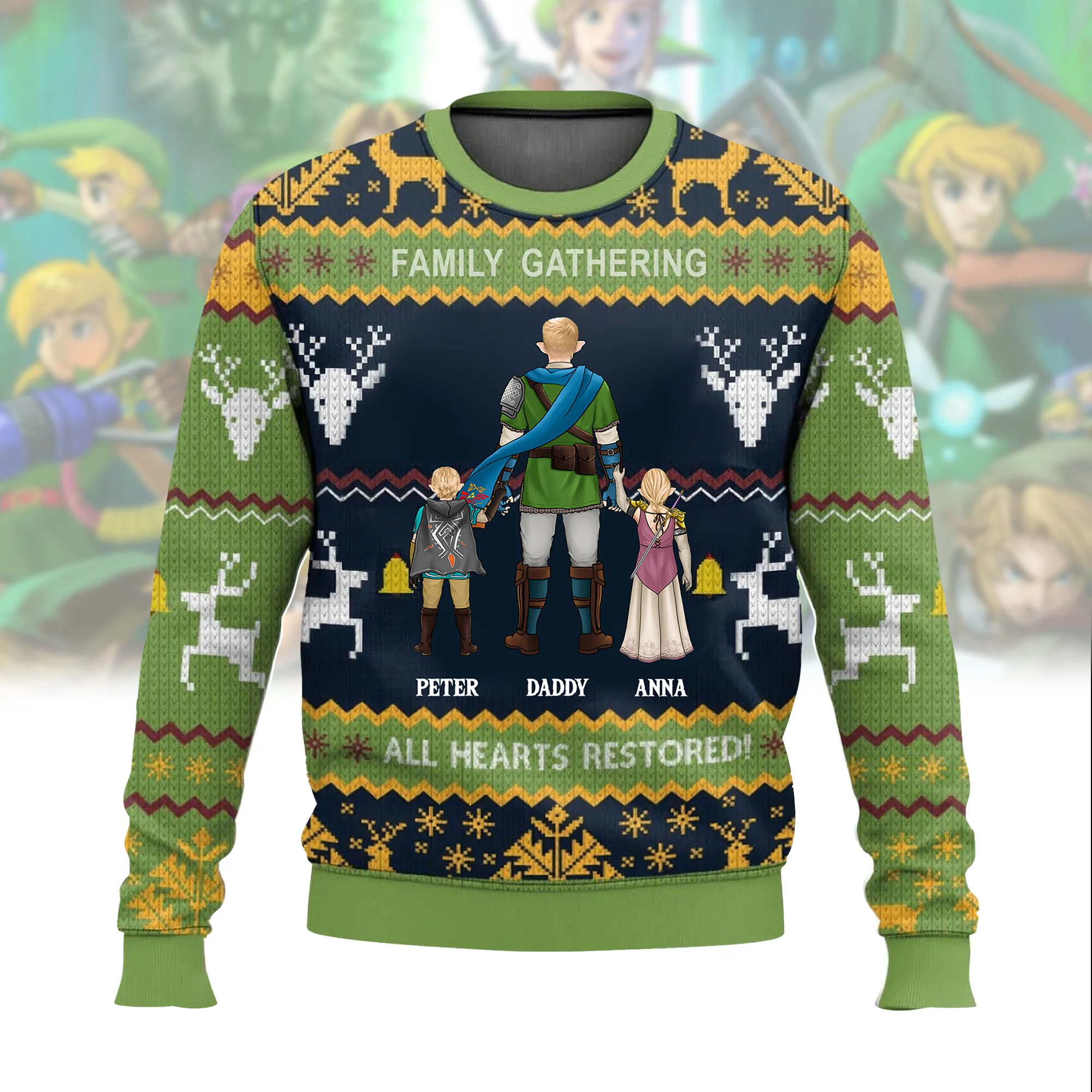 Legend Of Zelda Family Gathering - Personalized Ugly Sweatshirt - Gift for Dad, Grandpa, Husband CL07 NH96 - Image 3