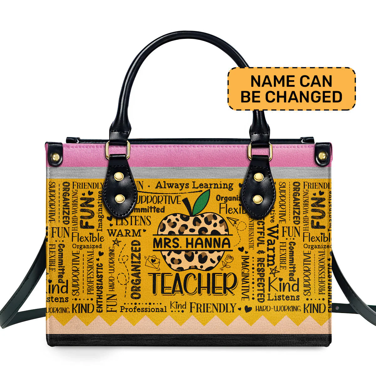Leopard Apple Teacher Word Art - Personalized Teacher Leather Handbag - Appreciation Gift For Teacher's Day HD95
