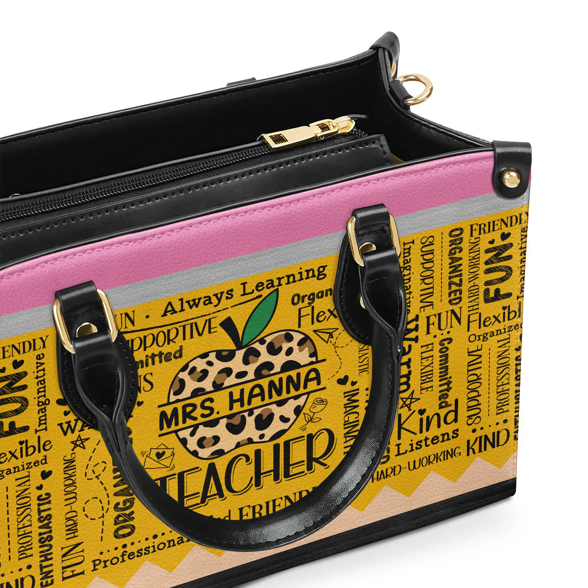 Leopard Apple Teacher Word Art - Personalized Teacher Leather Handbag - Appreciation Gift For Teacher's Day HD95 - Image 3