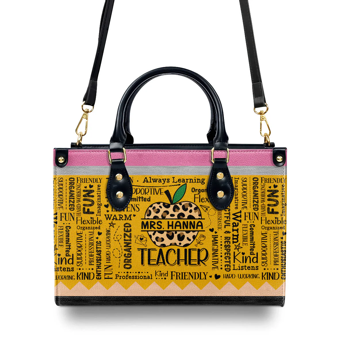 Leopard Apple Teacher Word Art - Personalized Teacher Leather Handbag - Appreciation Gift For Teacher's Day HD95 - Image 4