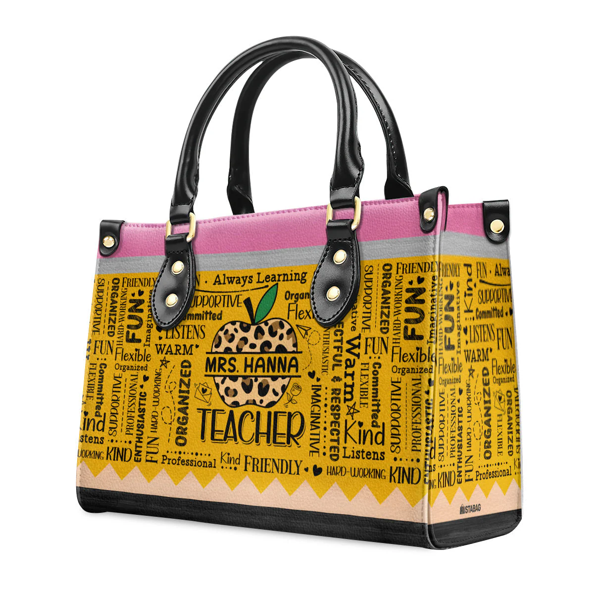 Leopard Apple Teacher Word Art - Personalized Teacher Leather Handbag - Appreciation Gift For Teacher's Day HD95 - Image 5