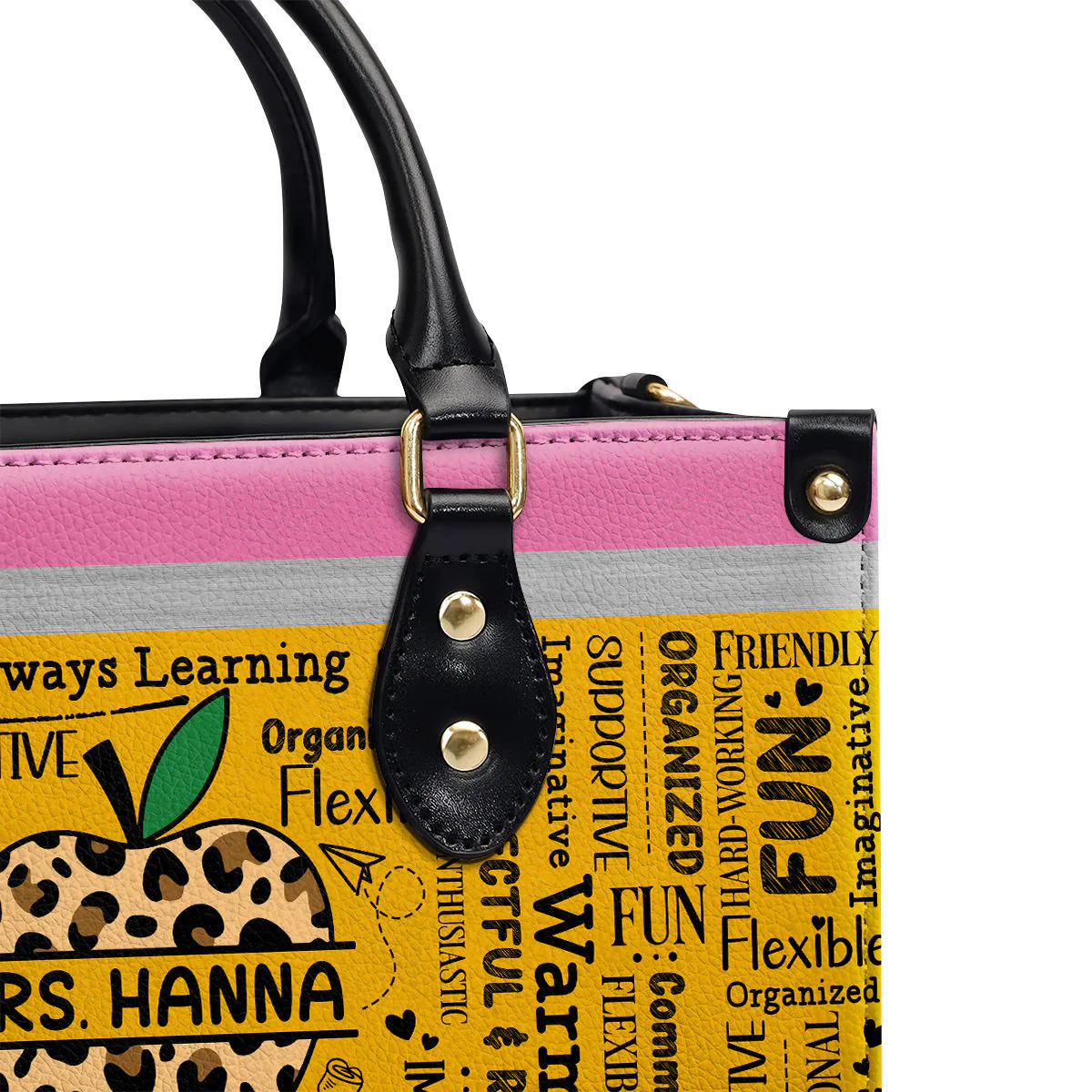 Leopard Apple Teacher Word Art - Personalized Teacher Leather Handbag - Appreciation Gift For Teacher's Day HD95 - Image 6
