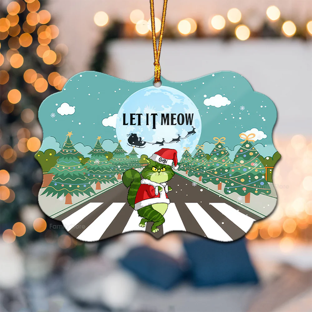 Let It Meow Grinch Cats- Gift For Cat Lover, Pet Lovers - Personalized Wood Ornament - CL16 NH96 - Image 2