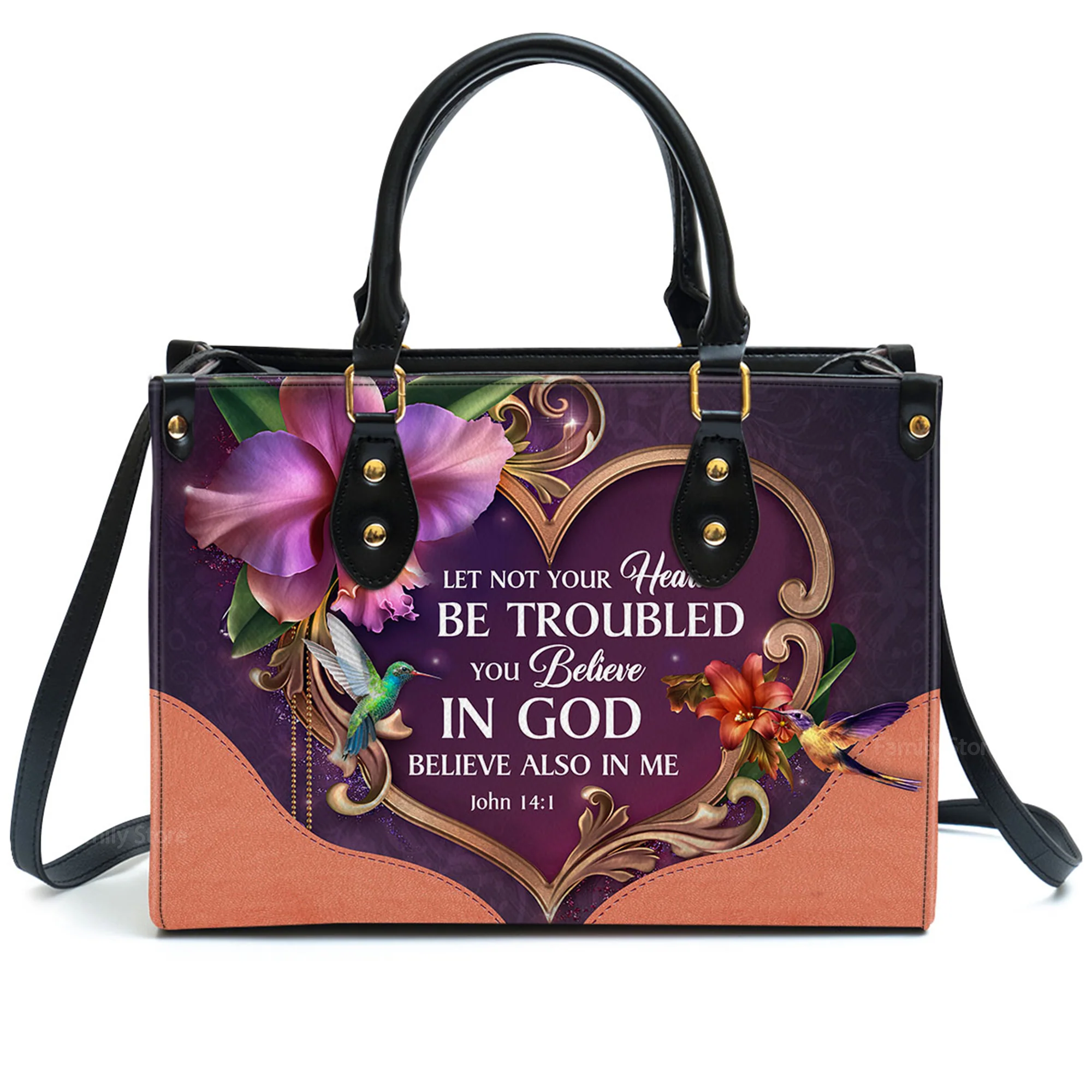 Let Not Your Heart Be Troubled - Awesome Personalized Leather Handbag - AT4081333 - Image 2