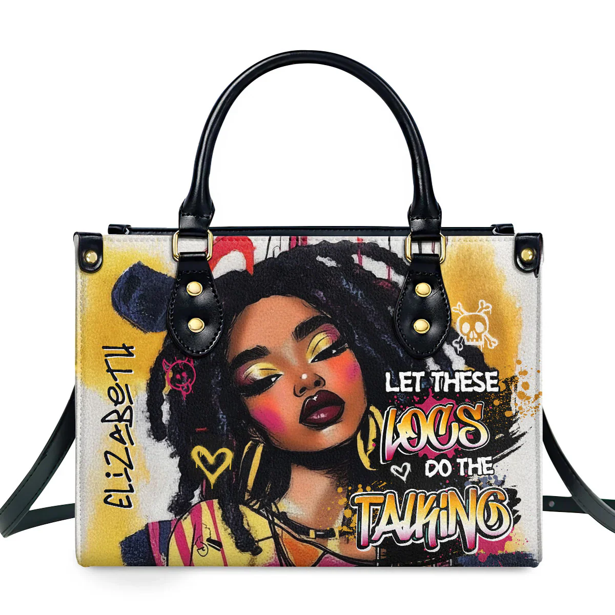 Let These Locs Talk Bold Graffiti Tote - Afro Art Leather Handbag - Gift for Black Women HD95