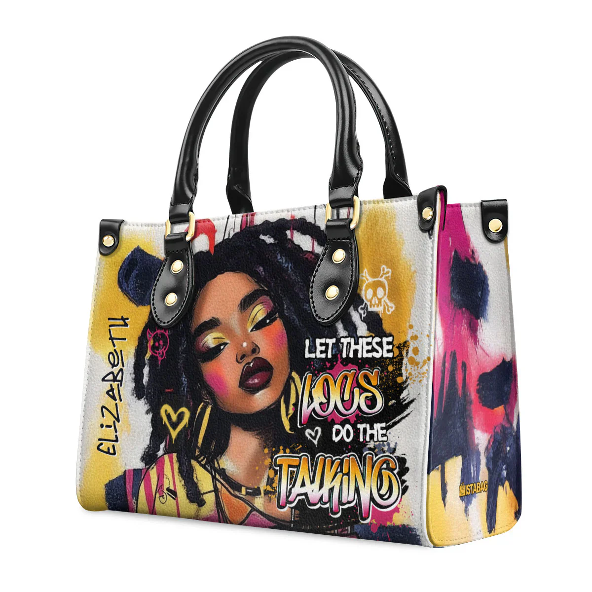 Let These Locs Talk Bold Graffiti Tote - Afro Art Leather Handbag - Gift for Black Women HD95 - Image 3